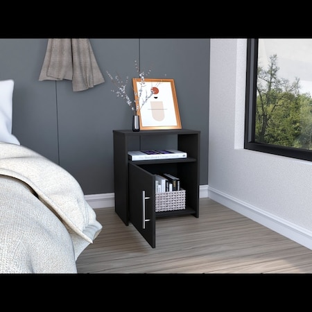 TUHOME Nordico Nightstand, One Shelf, Single Door Cabinet, Metal Handle, Black MLW6464